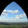 The view of Glastonbury Town seen from the inner side of Glastonbury Tor, England